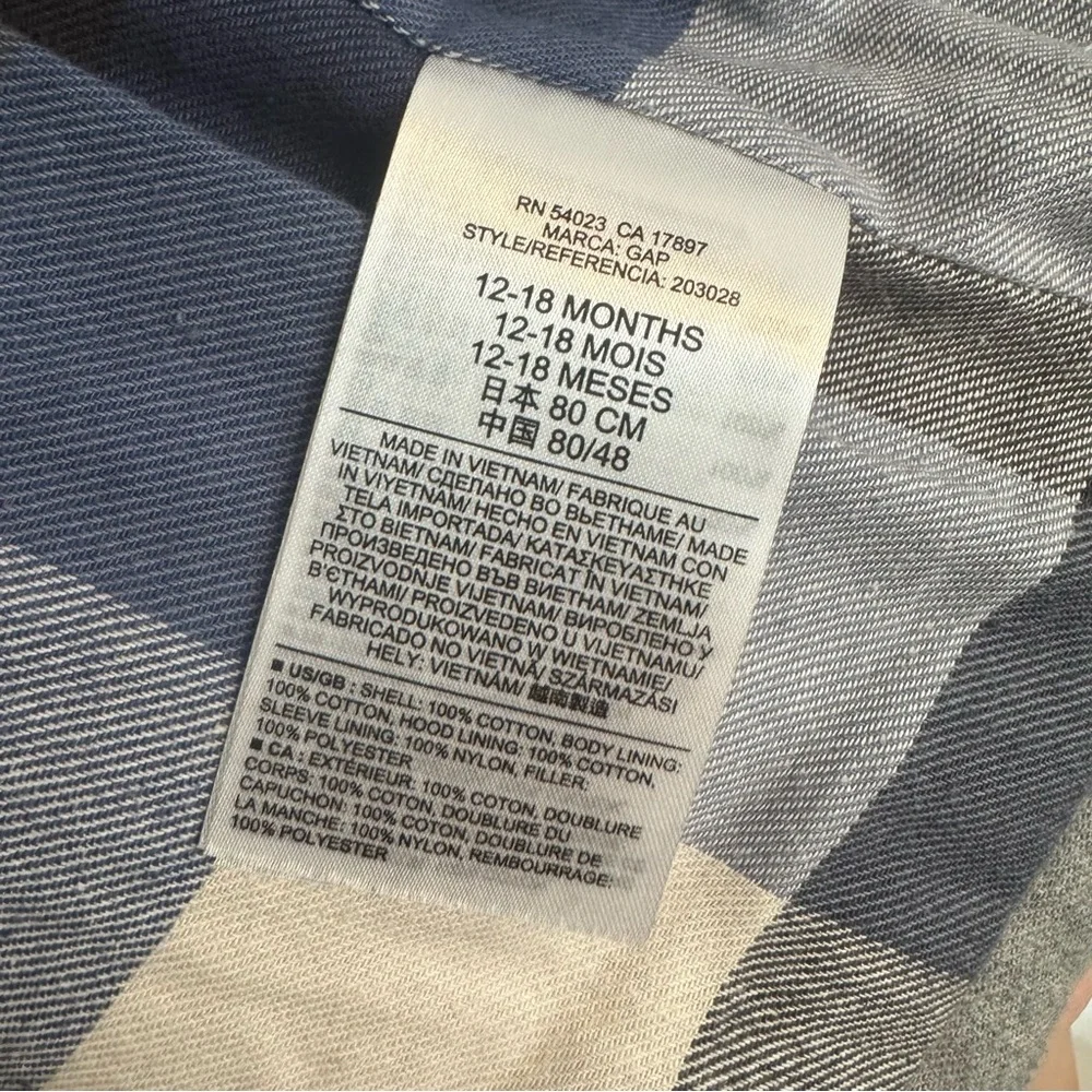 Baby GAP Gray Pea Coat 100% cotton very soft 12 - 18 months removable plaid blue